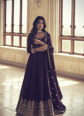 Premium Silk with Heavy Embroidered Gown in Purple